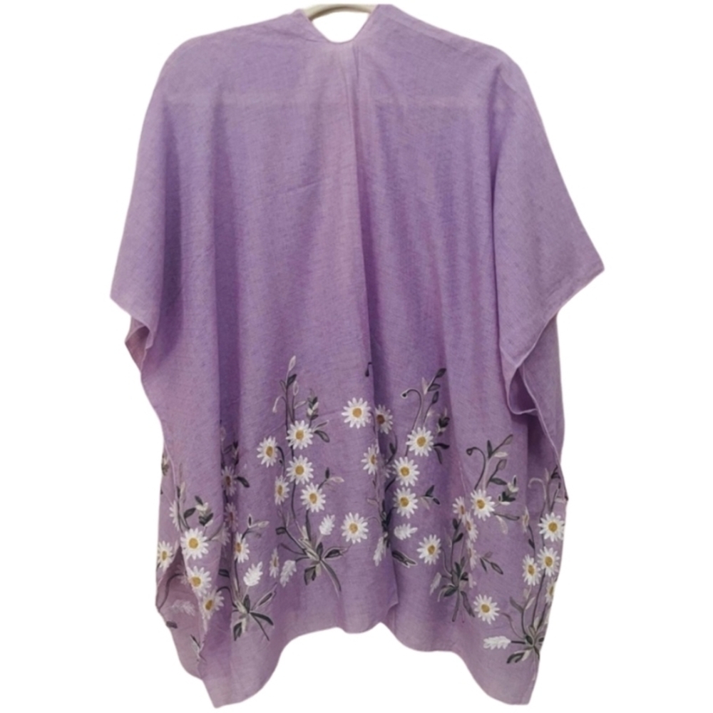 Bohemian Lavender Floral Daisy Embroidered Scarf